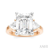 1/2 Ctw Emerald Shape Trillion and Round Cut Diamond Semi Mount Engagement Ring in 14K Rose and White Gold