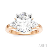 1/2 Ctw Oval Shape Trillion Cut & Round Cut Diamond Semi Mount Engagement Ring in 14K Rose and White Gold
