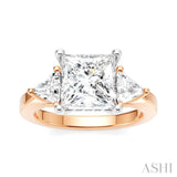 1/2 Ctw Princess Shape Trillion Cut & Round Cut Diamond Semi Mount Engagement Ring in 14K Rose and White Gold