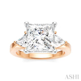 1/2 Ctw Princess Shape Trillion Cut & Round Cut Diamond Semi Mount Engagement Ring in 14K Rose and White Gold