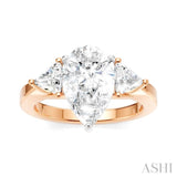 1/2 Ctw Pear Shape Trillion Cut & Round Cut Diamond Semi Mount Engagement Ring in 14K Rose and White Gold