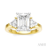 1/2 Ctw Emerald Shape Trillion and Round Cut Diamond Semi Mount Engagement Ring in 14K Yellow and White Gold