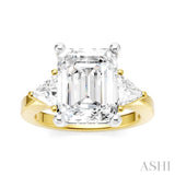 1/2 Ctw Emerald Shape Trillion and Round Cut Diamond Semi Mount Engagement Ring in 14K yellow and White Gold