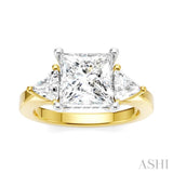 1/2 Ctw Princess Shape Trillion Cut & Round Cut Diamond Semi Mount Engagement Ring in 14K Yellow and White Gold