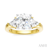 1/2 Ctw Circular Shape Trillion and Round Cut Diamond Semi Mount Engagement Ring in 14K Yellow and White Gold