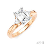 1/4 Ctw Emerald Shape Trillion and Round Cut Diamond Semi Mount Engagement Ring in 14K Rose and White Gold
