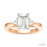 1/4 Ctw Emerald Shape Trillion and Round Cut Diamond Semi Mount Engagement Ring in 14K Rose and White Gold