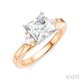 1/4 Ctw Princess Shape Trillion Cut & Round Cut Diamond Semi Mount Engagement Ring in 14K Rose and White Gold