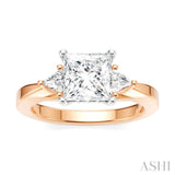 1/4 Ctw Princess Shape Trillion Cut & Round Cut Diamond Semi Mount Engagement Ring in 14K Rose and White Gold