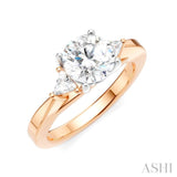 1/4 Ctw Circular Shape Trillion and Round Cut Diamond Semi Mount Engagement Ring in 14K Rose and White Gold