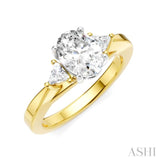 1/4 Ctw Oval Shape Trillion Cut & Round Cut Diamond Semi Mount Engagement Ring in 14K Yellow and White Gold