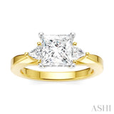 1/4 Ctw Princess Shape Trillion Cut & Round Cut Diamond Semi Mount Engagement Ring in 14K Yellow and White Gold