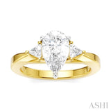 1/4 Ctw Pear Shape Trillion Cut & Round Cut Diamond Semi Mount Engagement Ring in 14K Yellow and White Gold