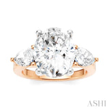 1 Ctw Tri-Mount Oval Shape Center Pear and Round Cut Diamond Semi Mount Engagement Ring in 14K Rose and White Gold