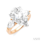 1 Ctw Tri-Mount Centerpiece Pear and Round Cut Diamond Semi Mount Engagement Ring in 14K Rose and White Gold