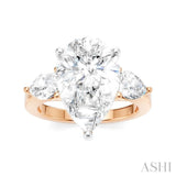 1 Ctw Tri-Mount Centerpiece Pear and Round Cut Diamond Semi Mount Engagement Ring in 14K Rose and White Gold