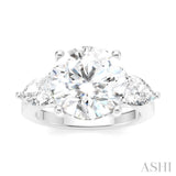1 Ctw Tri-Mount Circular Shape Center Pear and Round Cut Diamond Semi Mount Engagement Ring in 14K White Gold