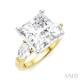 1 Ctw Tri-Mount Princess Shape Center Pear and Round Cut Diamond Semi Mount Engagement Ring in 14K Yellow and White Gold