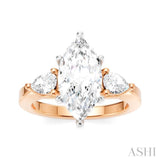 1/2 Ctw Tri-Mount Marquise Shape Center Pear and Round Cut Diamond Semi Mount Engagement Ring in 14K Rose and White Gold