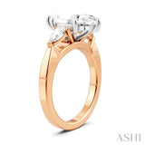 1/2 Ctw Tri-Mount Marquise Shape Center Pear and Round Cut Diamond Semi Mount Engagement Ring in 14K Rose and White Gold