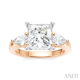 1/2 Ctw Tri-Mount Princess Shape Center Pear and Round Cut Diamond Semi Mount Engagement Ring in 14K Rose and White Gold