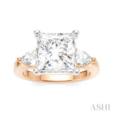 1/2 Ctw Tri-Mount Princess Shape Center Pear and Round Cut Diamond Semi Mount Engagement Ring in 14K Rose and White Gold