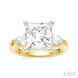 1/2 Ctw Tri-Mount Princess Shape Center Pear and Round Cut Diamond Semi Mount Engagement Ring in 14K Yellow and White Gold