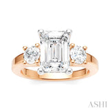 1/2 Ctw Tri-Mount Emerald Shape Center Round Cut Diamond Semi Mount Engagement Ring in 14K Rose and White Gold