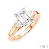 1/4 Ctw Tri-Mount Emerald Shape Center Round Cut Diamond Semi-Mount Engagement Ring in 14K Rose and White Gold