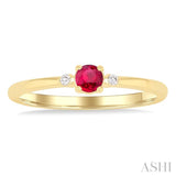 3.5 MM Round Shape Ruby and 1/50 Ctw Petite Round Cut Diamond Fashion Ring in 10K Yellow Gold