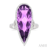 26X10 MM Pear Cut Amethyst and 1/2 Ctw Round Cut Diamond Halo Semi-Precious Ring in 14K White Gold