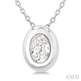 1/3 Ctw Bezel Set Oval Cut Diamond Bubble Fashion Pendant With Chain in 14K White Gold