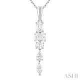 7/8 Ctw Mixed Diamond Cut Dangle Fashion Pendant With Chain in 14K White Gold