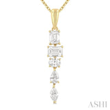 7/8 Ctw Mixed Diamond Cut Dangle Fashion Pendant With Chain in 14K Yellow Gold