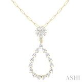 1 7/8 Ctw Floral Open Window Pear and Round Cut Diamond Dangle Fashion Pendant With Chain in 14K Yellow Gold