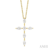 3/4 Ctw Cross 6-Stone Marquise Cut Diamond Fashion Pendant With Chain in 14K Yellow Gold