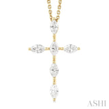 3/4 Ctw Cross 6-Stone Marquise Cut Diamond Fashion Pendant With Chain in 14K Yellow Gold