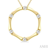 1/4 Ctw Petite Bamboo Shoot Inspired Round Cut Diamond Fashion Pendant With Chain in 14K Yellow Gold
