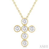 3/4 Ctw Round Cut Diamond 6-Stone Bezel Set Cross Pendant With Chain in 14K Yellow Gold