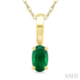 5X3 MM Oval Shape Emerald Precious Solitaire Pendant With Chain in 14K Yellow Gold