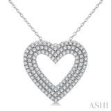 3/8 Ctw Heart Shape Triple Row Round Cut Diamond Fashion Pendant With Chain in 14K White Gold