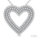 3/8 Ctw Heart Shape Triple Row Round Cut Diamond Fashion Pendant With Chain in 14K White Gold