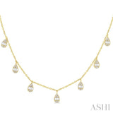 1/3 Ctw Pear Shaped Danglers Fusion Baguette and Round Cut Diamond Station Necklace in 10K Yellow Gold