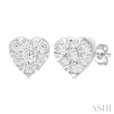 1/6 Ctw Lovebright Petite Heart Shape Round Cut Diamond Fashion Stud Earring in 10K White Gold