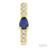 4X3 MM Pear Cut Sapphire and 1/10 Ctw Round Cut Diamond Petite Huggie Earrings in 10K Yellow Gold