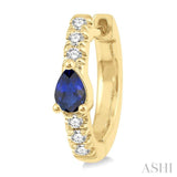 4X3 MM Pear Cut Sapphire and 1/10 Ctw Single Cut Diamond Petite Huggie Earrings in 10K Yellow Gold