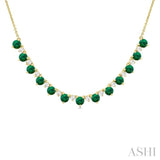 3.5 MM Round Shape Emerald and 1/2 Ctw Round Cut Diamond Precious Tennis Necklace in 14K Yellow Gold