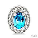 6X4 MM Oval Shape Blue Topaz and 1/50 Ctw Round Cut Diamond Semi-Precious Earrings in Sterling Silver