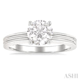 1/20 Ctw Circular Shape Grooved Shank Round Cut Diamond Semi-Mount Engagement Ring in 14K White Gold