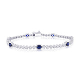 Sterling Silver, Lab-Grown 2.08ct Sapphire & 0.09ct Natural Diamond Bracelet - (56 Stones)